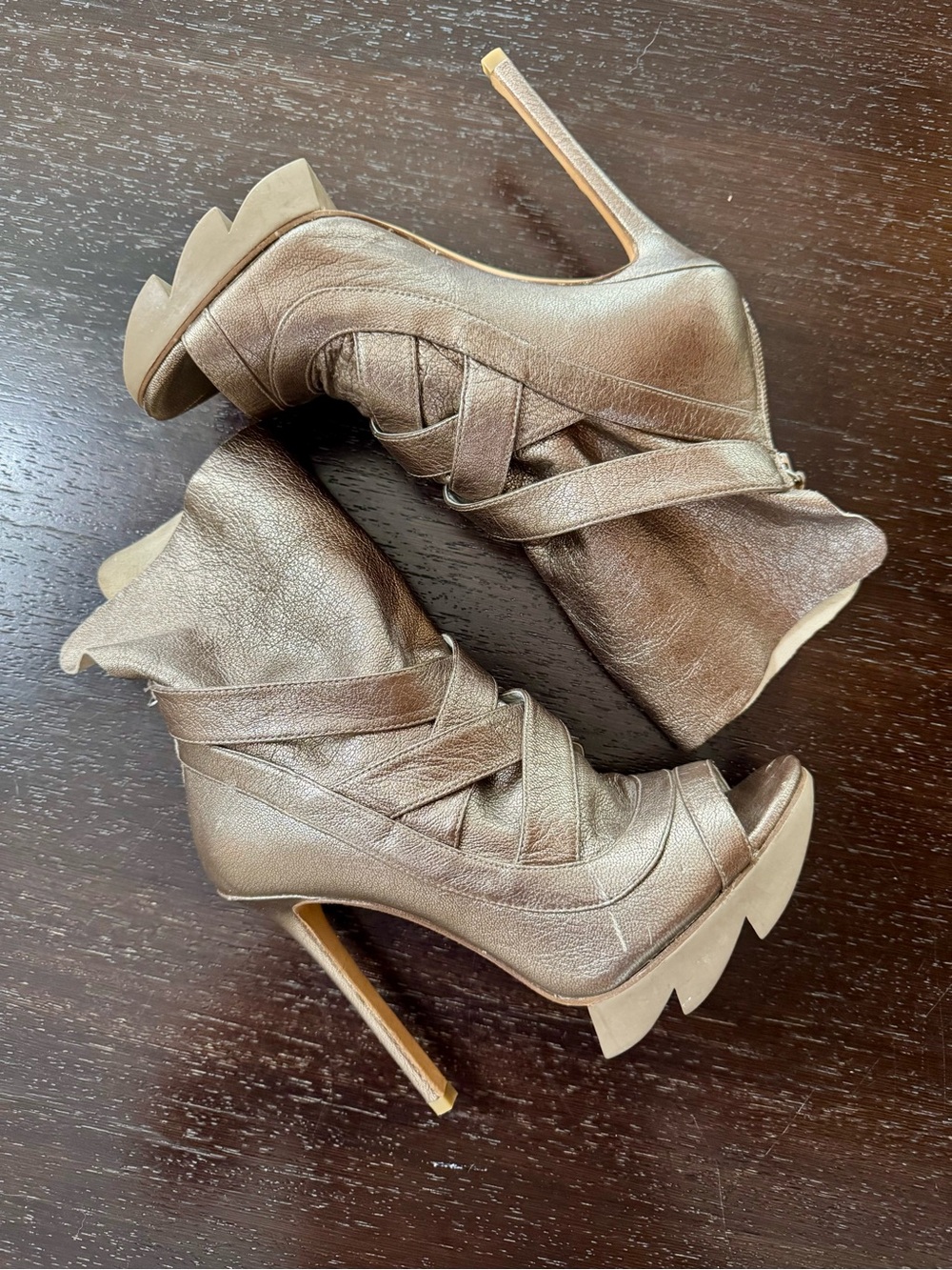 Camilla Skovgaard Metallic Leather/Suede Open Toe Booties - Picture 4 of 17